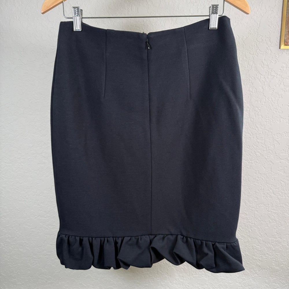 Maeve Anthropologie Black Textured Ruffle Hem Pencil Skirt Size 10 Office Wear - Picture 5 of 7